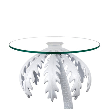 Vince 24.75" Mid-Century Vintage Glass Top Metal Palm Tree End Table - JONATHAN Y